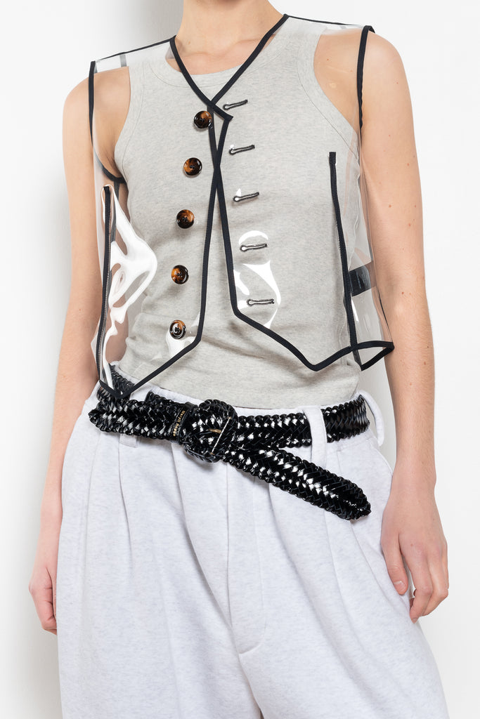 The Leather Belt by Meryll Rogge is  a signature braided belt with assymetrical length detailing