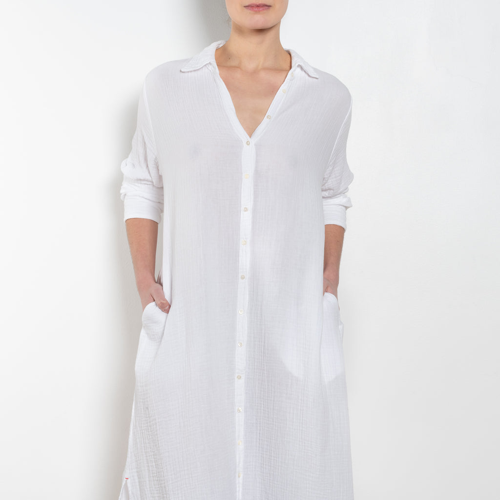 The Boden Dress by Xirena is a relaxed long shirtdress in a soft cotton gauze